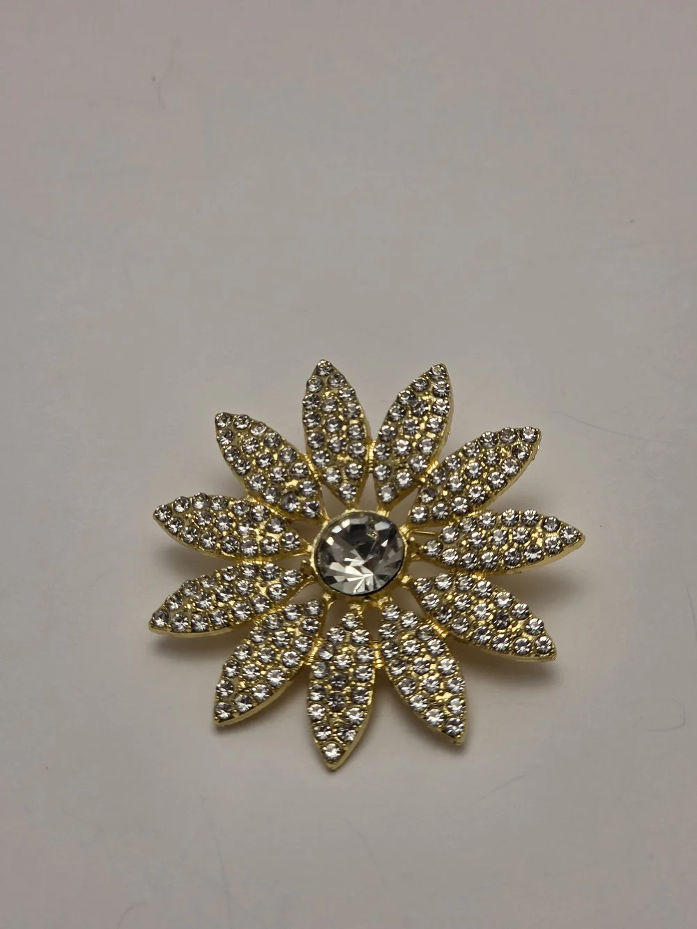 Gold Tone Floral Brooch with Blue Crystals and Pearls